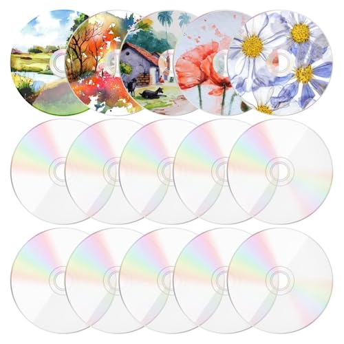 CUEMOON 15 Stück Klare Runde Leere CDs zum Malen, 12cm-1mm Scheiben Ornament, Disc für Bilderrahmen Malen Handwerk Projekt DIY, Raumdekoration von CUEMOON