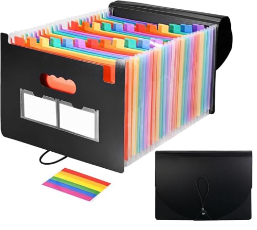 CUEMOON 25 Pockets Rainbow Expanding Folder: Unsere A4 Aktenmappe misst, Unsere farbigen Ordner sind höher und eignen sich für alle A4- und Letter-Dateien. 25 Fächer, die sich perfekt zur Aufbewahru von CUEMOON