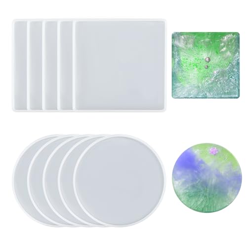 10 Stücke Silikonform Tablett Silikonform Untersetzer Rund Epoxidharz Silikonformen Set Resin Silikonform Silikonformen Gießformen für Untersetzer Kerzenhalter DIY Bastelprojekte Heimdekoration von CUINIUNAID