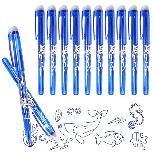 CUINIUNAID Radierbarer Kugelschreiber Tintenroller Radierbar Blau Gelschreiber Radierbar 0.5mm Friction Stifte Blau Radierbare Stifte Radiergummi Stift für Schulsachen Bürobedarf (10 Stück) von CUINIUNAID