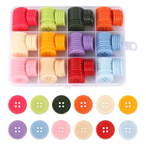 180 Stück Bunte Knöpfe 20mm 4 Löcher Kinderknöpfe Babyknöpfe Knöpfe zum Basteln mit Aufbewahrungsbox Runde Harz Knöpfe für DIY Basteln Nähen Scrapbooking und Dekorieren (12 Farben) von CUINIUNAID