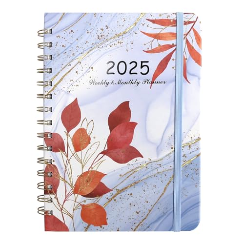 Terminplaner 2025 Kalender 2025 Ringbuch A5 mit Blumen Lesezeichen Planer 2025 Kalender 2025 Buchkalender 2025 Januar bis Dezember Wochenplaner Schülerplaner 2025 Planner 2025 Taschenkalender (Blau) von CUINIUNAID