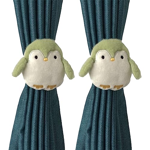 2 Stück Raffhalter ​für Vorhänge, Vorhang Raffhalter Gardinenhalter Mit Penguin Astronaut,Vorhanghalter Gardinen Clip für Kinderzimmer Deko (2pcs,Grüner Pinguin) von CULASIGN