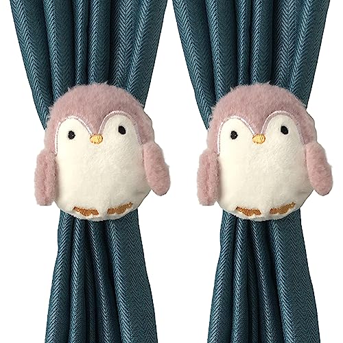 CULASIGN 2 Stück Raffhalter ​für Vorhänge, Vorhang Raffhalter Gardinenhalter Mit Penguin Astronaut,Vorhanghalter Gardinen Clip für Kinderzimmer Deko (2pcs,Rosa Pinguin) von CULASIGN