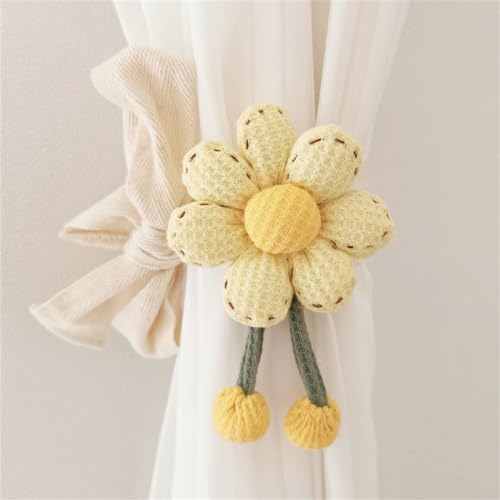 2 Stück Vorhänge Raffhalter Blumen, Vintage Gestrickte Vorhang Halter Handgefertigte Raffhalter Dekorative Vorhang für Haus, Büro, Wohnzimmer, Fenster Dekoration (Hellgelb) von CULASIGN