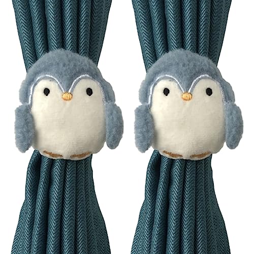 CULASIGN 2 Stück Raffhalter ​für Vorhänge, Vorhang Raffhalter Gardinenhalter Mit Penguin Astronaut,Vorhanghalter Gardinen Clip für Kinderzimmer Deko (2pcs,Blauer Pinguin) von CULASIGN