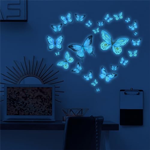 CULASIGN 25 Stück Fluoreszierende Wandtattoo Leuchtend Wandaufkleber, Schmetterlinge Aufkleber Leuchtend Wandtattoo Schmetterlinge Leuchtsticker für Wohnzimmer Kinderzimmer von CULASIGN