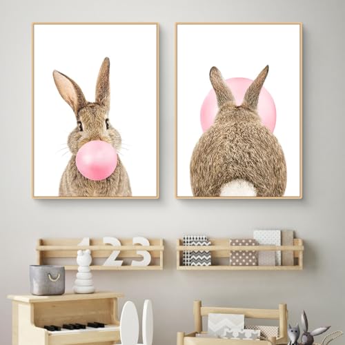 CULASIGN 2er Set Bilder Kinderzimmer Deko | Premium Kaninchen Poster | Ohne Bilderrahmen | Wandbilder Junge Mädchen | Babyzimmer Kinderzimmer Deko | Wandposter (AB,30x40cm) von CULASIGN