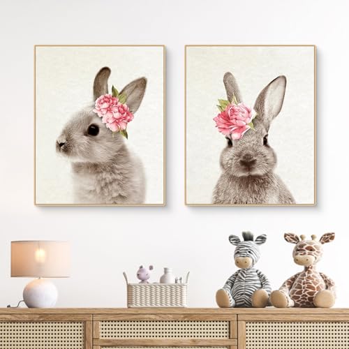 CULASIGN 2er Set Bilder Kinderzimmer Deko | Premium Kaninchen Poster | Ohne Bilderrahmen | Wandbilder Junge Mädchen | Babyzimmer Kinderzimmer Deko | Wandposter (GK,30x40cm) von CULASIGN