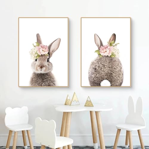 CULASIGN 2er Set Bilder Kinderzimmer Deko | Premium Kaninchen Poster | Ohne Bilderrahmen | Wandbilder Junge Mädchen | Babyzimmer Kinderzimmer Deko | Wandposter (HI,21x30cm) von CULASIGN