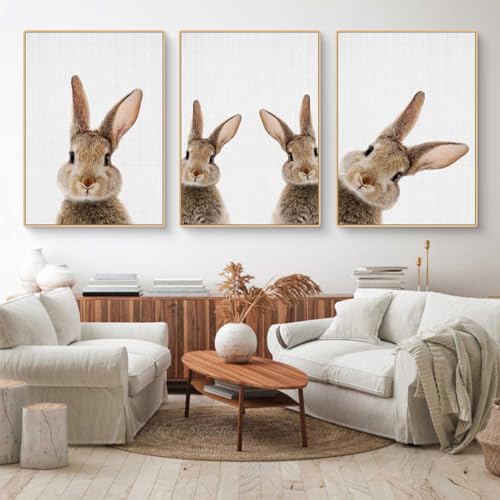 CULASIGN 3er Premium Kaninchen Poster Set, Tiere Hase Bilder Kinderposter Leinwand Wandkunst, Wandbilder Deko für Kinderzimmer Babyzimmer Mädchen Jungen, Ohne Bilderrahmen (21x30cm,GHI) von CULASIGN