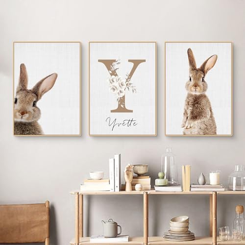 CULASIGN 3er Premium Kaninchen Poster Set, Tiere Hase Bilder Kinderposter Leinwand Wandkunst, Wandbilder Deko für Kinderzimmer Babyzimmer Mädchen Jungen, Ohne Bilderrahmen (21x30cm,JKL) von CULASIGN