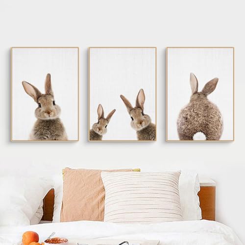 CULASIGN 3er Premium Kaninchen Poster Set, Tiere Hase Bilder Kinderposter Leinwand Wandkunst, Wandbilder Deko für Kinderzimmer Babyzimmer Mädchen Jungen, Ohne Bilderrahmen (21x30cm,MNO) von CULASIGN