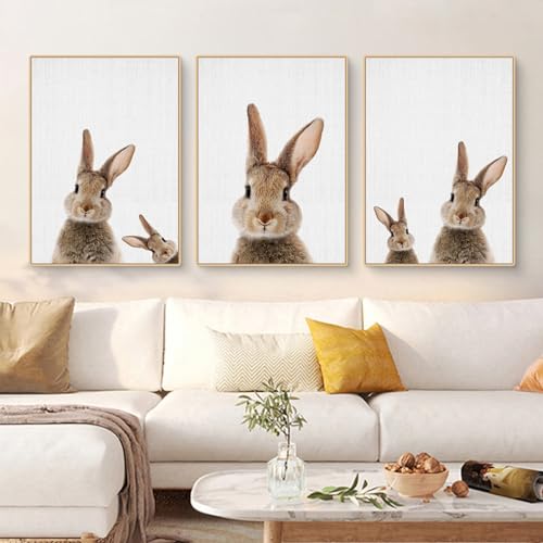 CULASIGN 3er Premium Kaninchen Poster Set, Tiere Hase Bilder Kinderposter Leinwand Wandkunst, Wandbilder Deko für Kinderzimmer Babyzimmer Mädchen Jungen, Ohne Bilderrahmen (30x40cm,ABC) von CULASIGN