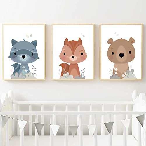 CULASIGN 3er Set Bilder Kinderzimmer, Tiere Kinderposter ohne Rahmen, Poster Babyzimmer Deko, Waldtiere Wandbilder für Kinder Junge Mädchen (DEF,50x70cm) von CULASIGN