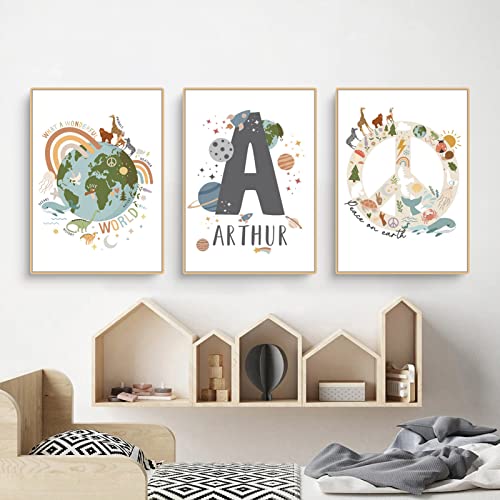 3er Set Kinderzimmer Bilder, Kinder Wandbild ohne Rahmen, Weltraum Rakete Poster Babyzimmer, Alphabet ABC Poster Kunst Kinderposter für Jungen Mädchen Geschenk (CDE,30x40cm) von CULASIGN