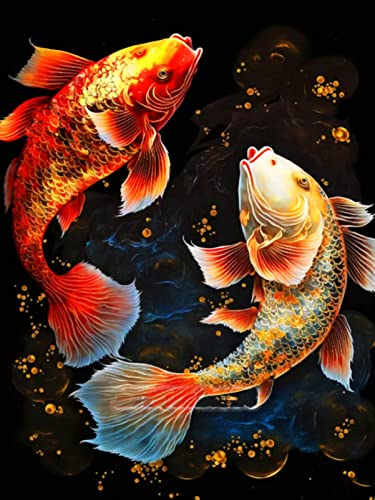 CULASIGN 5D Diamond Painting Koi, Diamant Painting Bilder Fisch, DIY Tier Diamant Malerei Malen Nach Zahlen Erwachsene Kinder Für Home Wall Décor (30x40cm) von CULASIGN