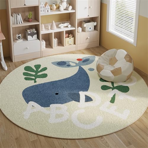 CULASIGN Kinderteppich Rund Kinderzimmer Babymatte Weich Teppich Babyzimmer Krabbeldecke rutschfest Spielmatte Baby Groß Kinderteppich Mädchen Jungen (Wale,120cm) von CULASIGN