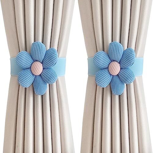 CULASIGN Raffhalter für Vorhänge, 2 Stück Vorhang Raffhalter Blumen Gardinenhalter Raffhalter Vorhang Halter Clips Holdback Vorhanghalter für Schlafzimmer Büro Gardinen Deko (Blau,2pcs-1Blumen) von CULASIGN