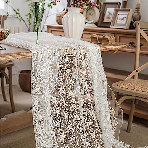 CULASIGN Weiße Spitze Tischdecke Blumen Vintage Bestickte Spitzeauflage für Hochzeit Sommer Outdoor Party Boho Tisch Dekor (130x160cm) von CULASIGN