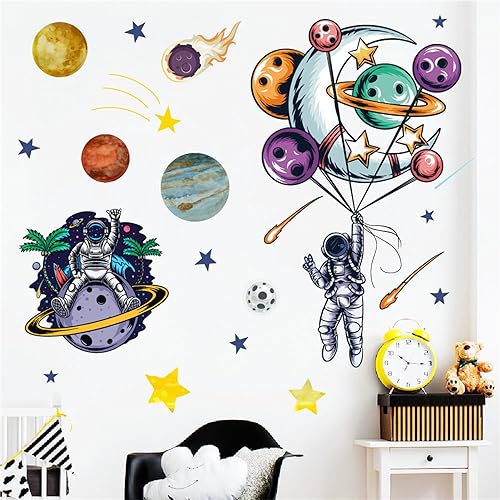 Wandtattoo Kinderzimmer Jungen, Wandtattoo Astronaut Planeten Kinder Wandaufkleber, Wandsticker Wanddeko für Babyzimmer Jungenzimmer (Astronaut-A) von CULASIGN