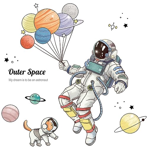 Wandtattoo Kinderzimmer Jungen, Weltraum Planet Astronaut mit Luftballon Wandaufkleber, Selbstklebend DIY Wandsticker für Babyzimmer Kinderzimmer Schlafzimmer Wanddeko von CULASIGN