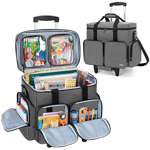 CURMIO Scrapbook Rolling Totes, Scrapbooking Aufbewahrungstasche mit Abnehmbarem Trolley, Handarbeitstasche für Scrapbooking-Zubehör und Bastel, Grau von CURMIO