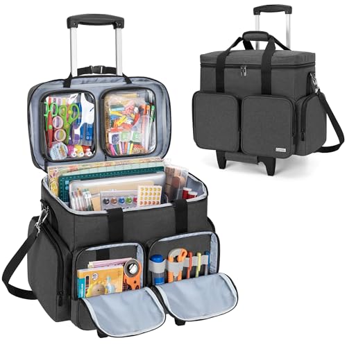 CURMIO Scrapbook Rolling Totes, Scrapbooking Aufbewahrungstasche mit Abnehmbarem Trolley, Handarbeitstasche für Scrapbooking-Zubehör und Bastel, Schwarz von CURMIO