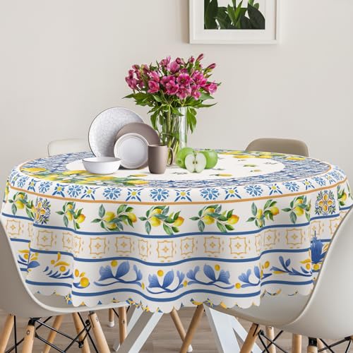 CUSUGBASO Runde Tischdecke, Zitrone, 152,4 cm, mediterraner Sommer für Zuhause, wasserabweisend, Zitronen-Tischdecke, Kürbisse, Sommerdekoration für Zuhause, Tisch, Party von cusugbaso