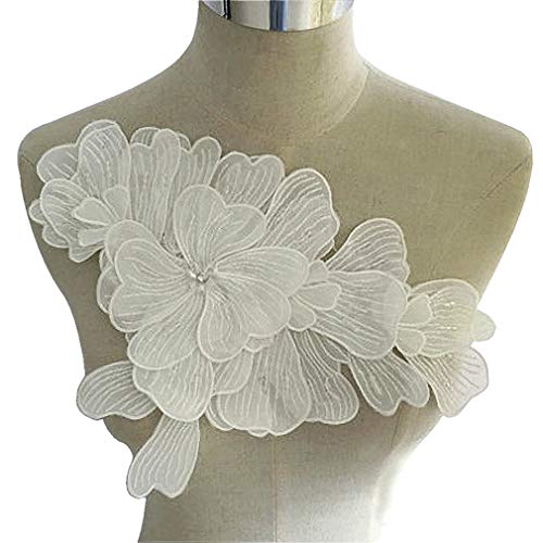 CUTOOP 1 x Polyester-Blume, bestickt, Spitze, Halsausschnitt, Kragen, Strass, weiß, Blumenblatt, Applikation, Polyesterstoff, DIY, Kleidung, Kleid, Nähen, Bastelzubehör, Zubehör von CUTOOP