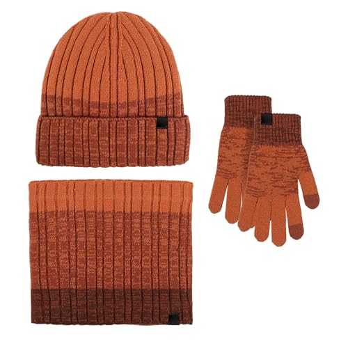 Set Mütze Schal Handschuhe Herren Frauen & Männer Herbst Winter Warme Niedliche Wolle Hut Schal Handschuhe Slouchy Drei Stücke Winter Schnee Strickmütze Bildschirm Fäustlinge Schals (Orange, One Size) von CUTeFiorino