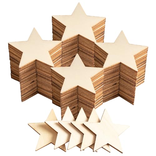 CUWELT 200 Stück 50mm Holzsterne, 5cm Holz Sterne Weihnachten, Stern Holzscheiben zum Basteln und Dekorieren, Verschönerung Holzstern für Weihnachtsbaum Anhänger Hochzeit DIY Baumschmuck von CUWELT