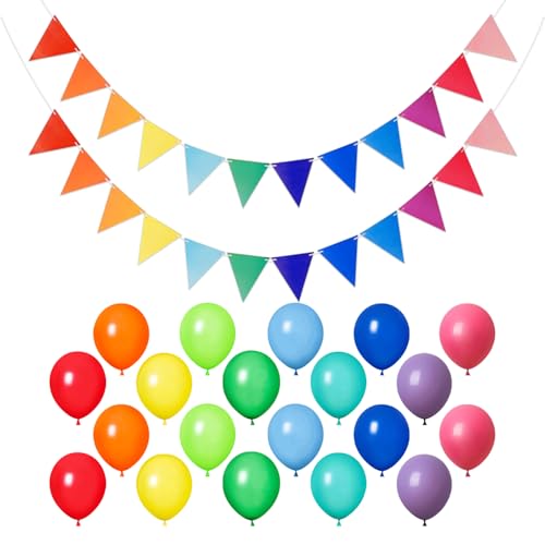 CVFRTT 2 Stück Bunte Wimpelbanner, 20 Latexballons, Filzflaggendekorationen, Partydekorationen, Hintergrund-Requisiten von CVFRTT