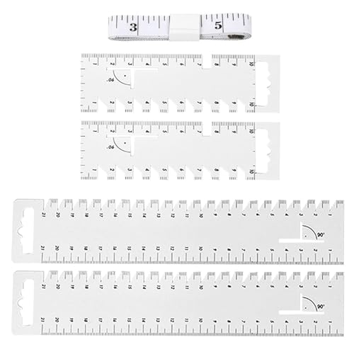 CVFRTT 4 Stück Nählineale Und 1 Stück Weißes Flexibles Lineal, Messwerkzeuge, Näh-DIY-Zubehör, Doppelseitiges Maßband, Tragbares Lineal, Schneiderlineal von CVFRTT