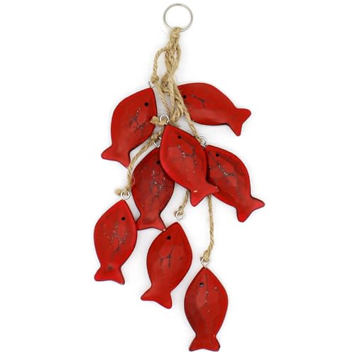 CVHOMEDECO. 7,6 cm handgeschnitzter Holzfisch zum Aufhängen mit Juteseil, nautisch verziert, mediterraner Stil für Wandbehang, Geschenk, Handwerk, Rot, 8 Stück/Set (Fisch) von CVHOMEDECO.