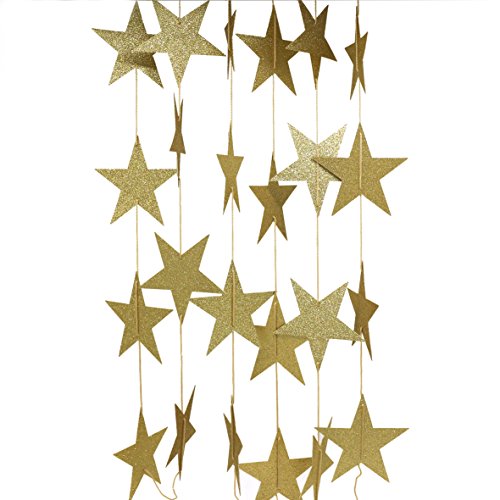 CVHOMEDECO. Goldenes Glitzerndes Papier Sterne String Star Girlande Hängendes Dekor für Hochzeit Geburtstag Party Festival Home Hintergrund Dekorativ, 250 cm, Packung mit 2 Stück von CVHOMEDECO.