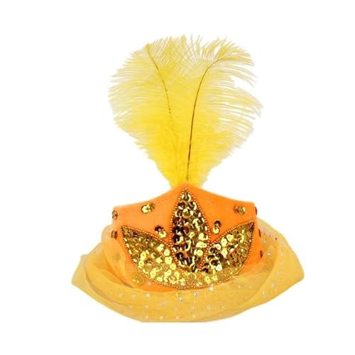 CVZQTE Klassischer Fascinator mit Schmucksteinen und festlicher Karnevals-Kopfbedeckung, Halloween, Cosplay, exquisiter Fascinator mit Feder von CVZQTE