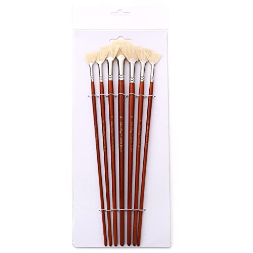 Fächerpinsel-Set, langer Holzgriff, für Künstler, Anti-Haarausfall, Pinsel für Aquarell, Ölgemälde, 7-teiliges Set von CVZQTE