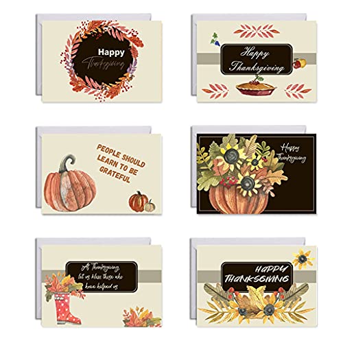 Set mit 6 Happy Thanksgiving Karten mit Umschlägen, Aufklebern, Kürbis-Grußkarte von CVZQTE