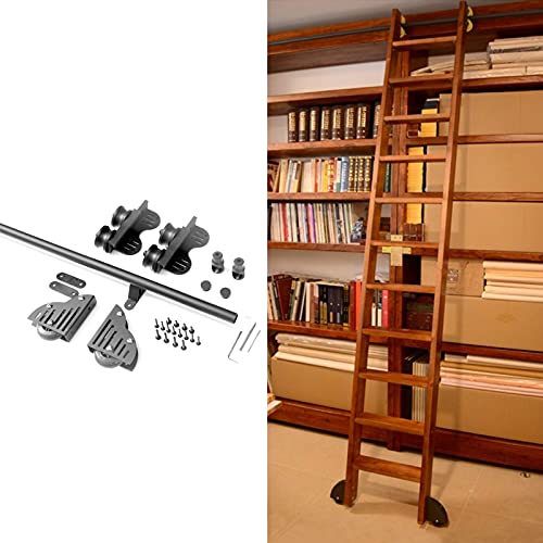 CWCQGH Stehende Schwarze Rollleiter-Beschläge, Spann- und Gleitrollen, Rollleiter-Beschläge, Bibliotheks-Schiebeleiter-Beschläge-Set, runde Schiene/Schiene, 3,3 Fuß/100 cm,10Ft/300Cm von CWCQGH