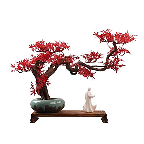 Künstliche Bonsai-Pflanze, kreative chinesische Wurzelschnitzerei, Kunsthandwerk, Ornamente, Zen, künstlicher roter Ahorn, künstliche Bonsai, Heimdekoration, Keramik-Blumentopf, künstliche von CWLPSL