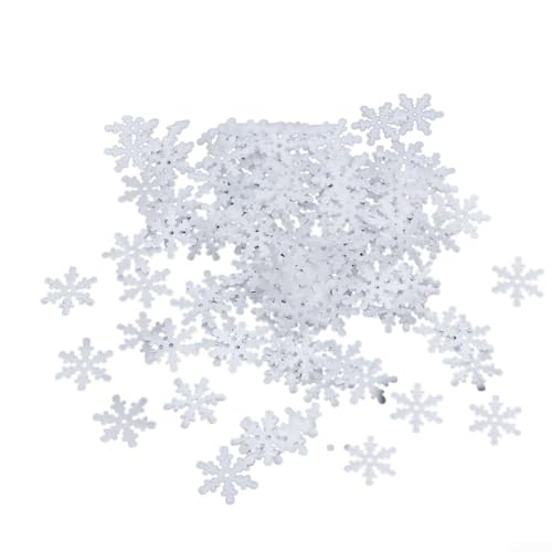 CWOQOCW Weihnachts-Schneeflocken-Konfetti, gemischt, glitzernd, große Stoff-Schneeflocken-Ornamente, Tischdekoration für Weihnachtsbaum, 1,5 cm, Weiß AB von CWOQOCW