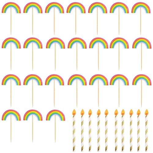 CWPFVQA 24 Stück Regenbogen-Kucheneinsätze, 10 Stück Kerzen-Kucheneinsätze, Bunt, Für Kindergeburtstage & Feierliche Anlässe CWPFVQA 24 Stück Regenbogen-Kucheneinsätze, 10 Stück Kerzen-Kucheneinsätze, Bunt, Für Kindergeburtstage & Feierliche Anlässe von CWPFVQA