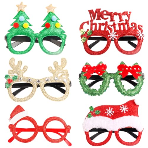 CWXCYVR Weihnachten Brillengestell, 6PCS Weihnachtsfilzgläser Weihnachtsbaum Brillenrahmen Lustige Brille Neujahrsbrillen für Kinder Feiertagsparty weihnachts party Dekor weihnachtsdeko Gläser von CWXCYVR