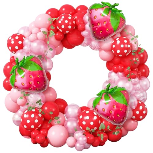 Erdbeeren Luftballons Girlande Set, 128PCS Ballon Geburtstag Dekoration mit Erdbeeren Folienballon Ballons Rot Perlen Pink Ballon für Babyparty, Mädchen Frau Happy Birthday Party, Hochzeit von CWXCYVR