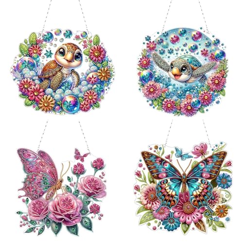 CXINLky 5D DIY Diamond Art Painting Tier Anhänger mit Kette, Diamant Painting Fensterbilder, Tier Diamond Malerei Wandbehang Kits für Fenster Wand Eingang Garten Decor-4 Stuck-C von CXINLky