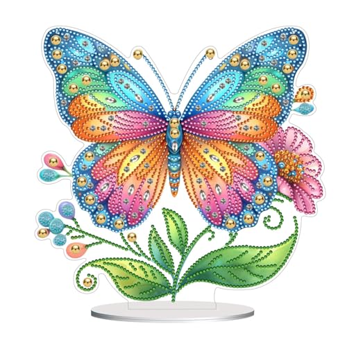 5D DIY Diamond Painting Tisch Deko, Diamant Painting Schmetterling Tischdeko, Diamant Malerei Stehend Kunst Set, Schmetterlinge Deko Ornamente Geschenke für Zuhause Dekoration-14 von CXINLky