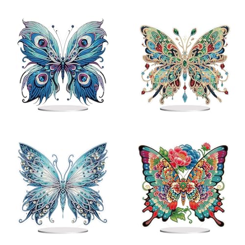 5D DIY Diamond Painting Tisch Deko, Diamant Painting Schmetterling Tischdeko, Diamant Malerei Stehend Kunst Set, Schmetterlinge Deko Ornamente Geschenke für Zuhause Dekoration-4 Stuck-C von CXINLky