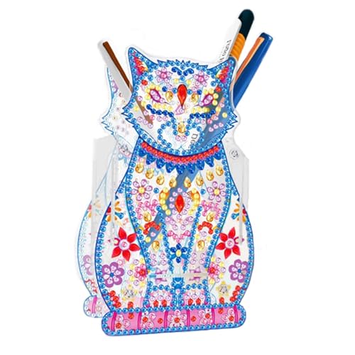 CXINLky 5D Diamond Painting Set, DIY Diamant Malerei Stifthalter, Diamond Painting Stifthalter Geschenke für Bürobedarf Schmuckschatulle-04-Katze von CXINLky