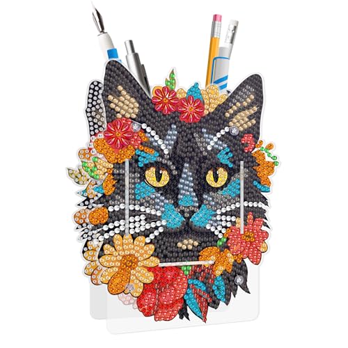 CXINLky 5D Diamond Painting Set, DIY Diamant Malerei Stifthalter, Diamond Painting Stifthalter Geschenke für Bürobedarf Schmuckschatulle-18-Katze von CXINLky